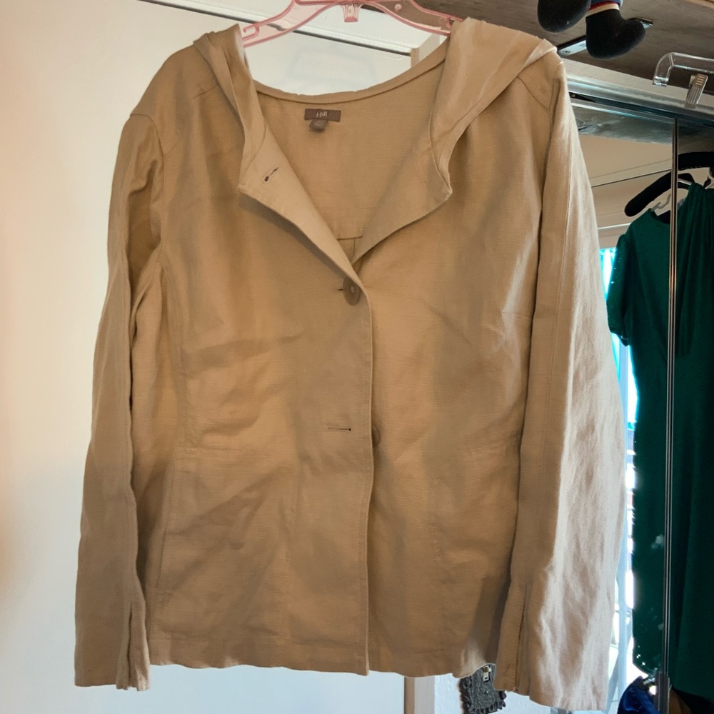 J. Jill Hemp Button Front Hooded Jacket In Oatmeal